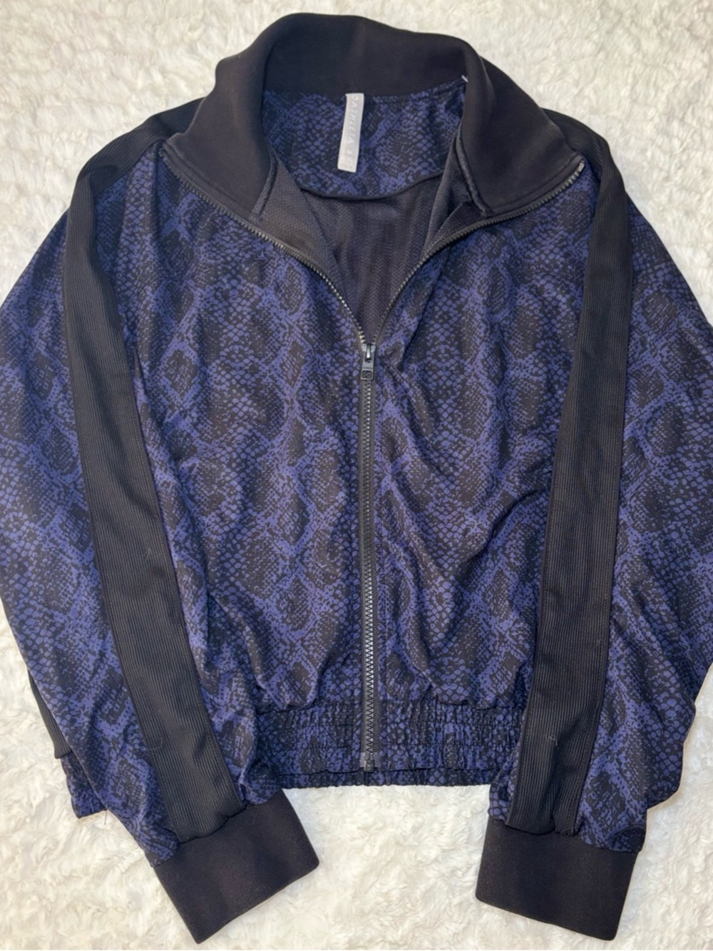 Athleta Purple Black Snakeskin Print Zip Track Jacket Cropped Athleisure